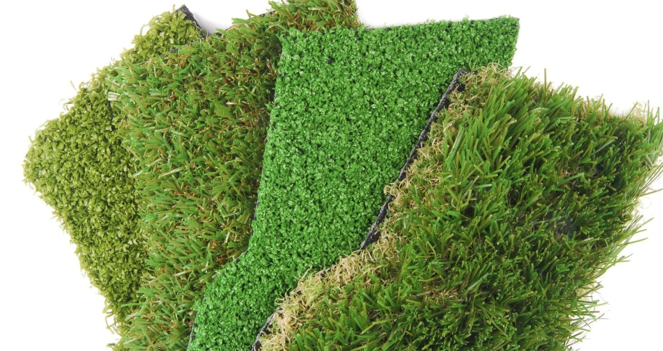 Variety of artificial grass samples displayed for selection
