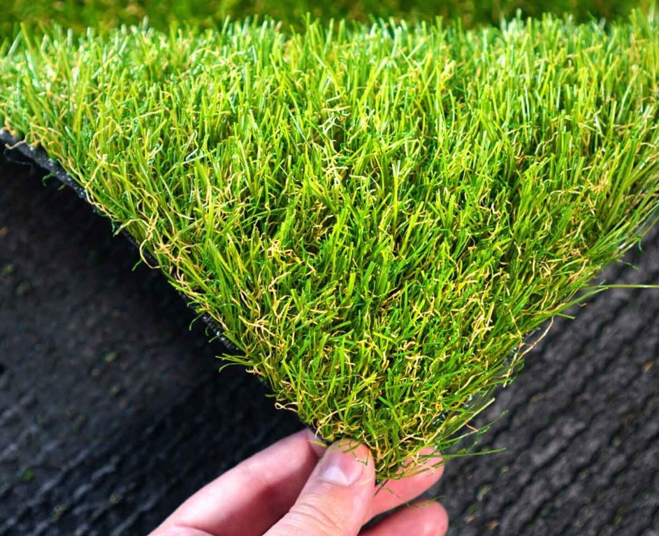 Close-up of high-quality artificial grass showing realistic texture